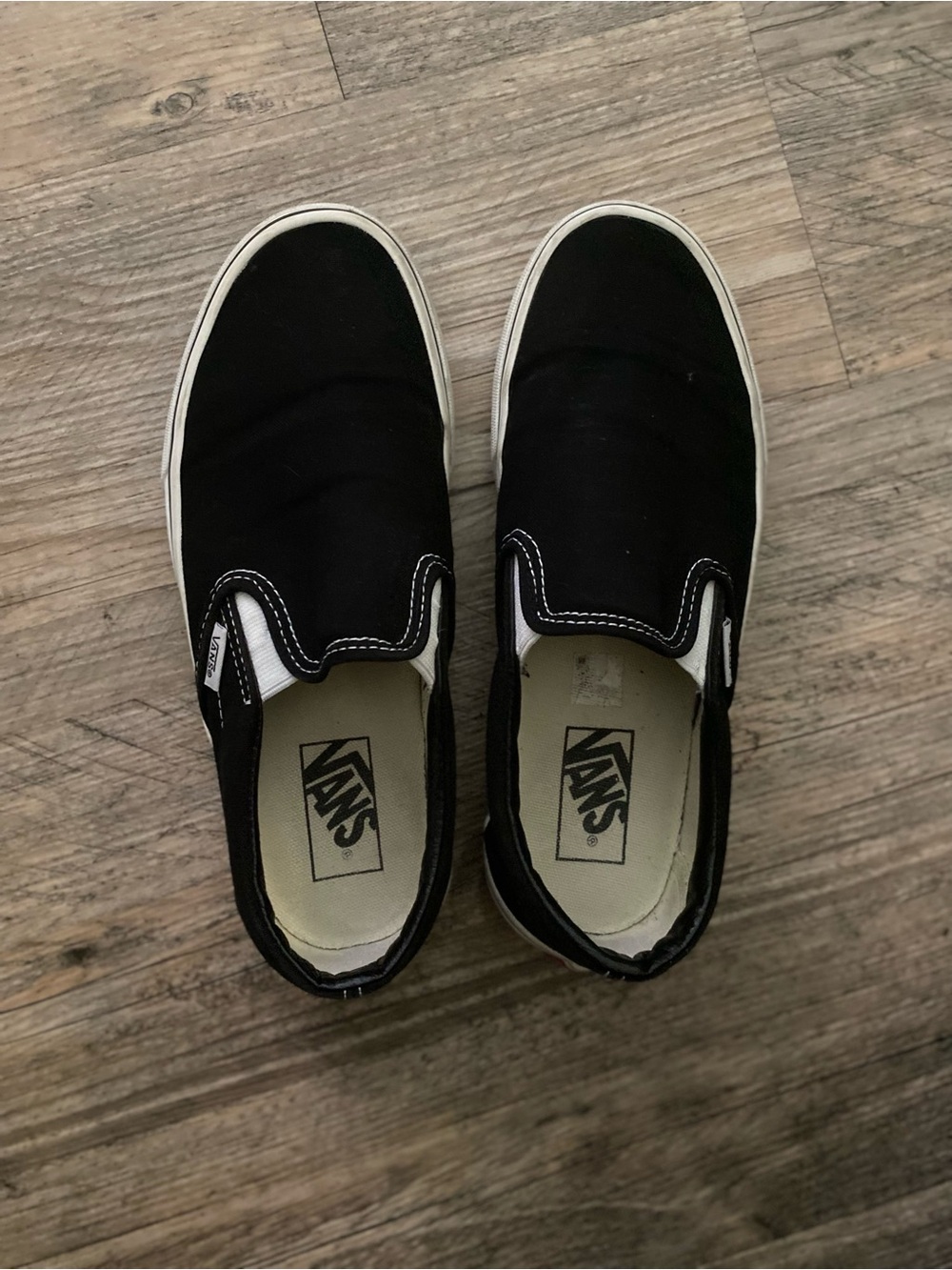 Vans Black Canvas Slip-On Loafers with White Trim